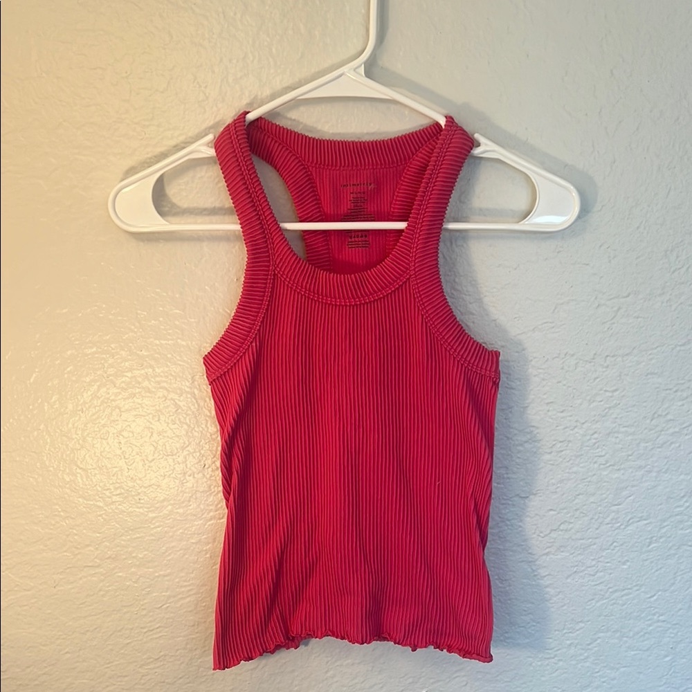 Pink Ribbed Sleeveless Fitted Tank Top